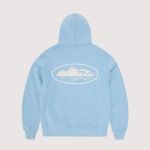 Island Puff Print Zip Hoodie Baby Blue