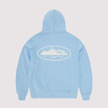 Island Puff Print Zip Hoodie Baby Blue