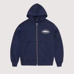 Island Puff Print Zip Hoodie Navy