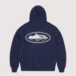 Island Puff Print Zip Hoodie Navy