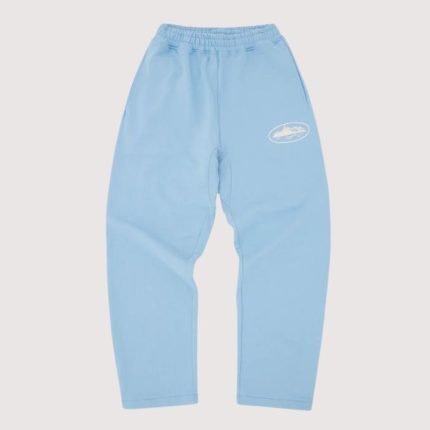 Island Puff Print Open Hem Sweatpant Baby Blue