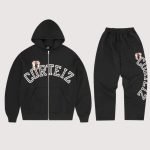 Corteiz Arch Shield Open Hem Tracksuit Black