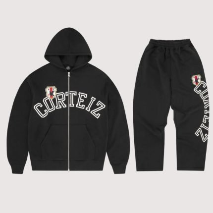 Corteiz Arch Shield Open Hem Tracksuit Black