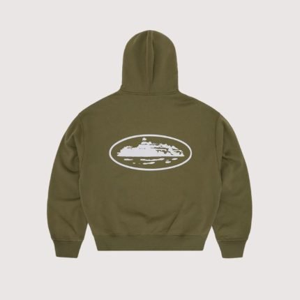 Corteiz Island Puff Print Zip Hoodie Olive